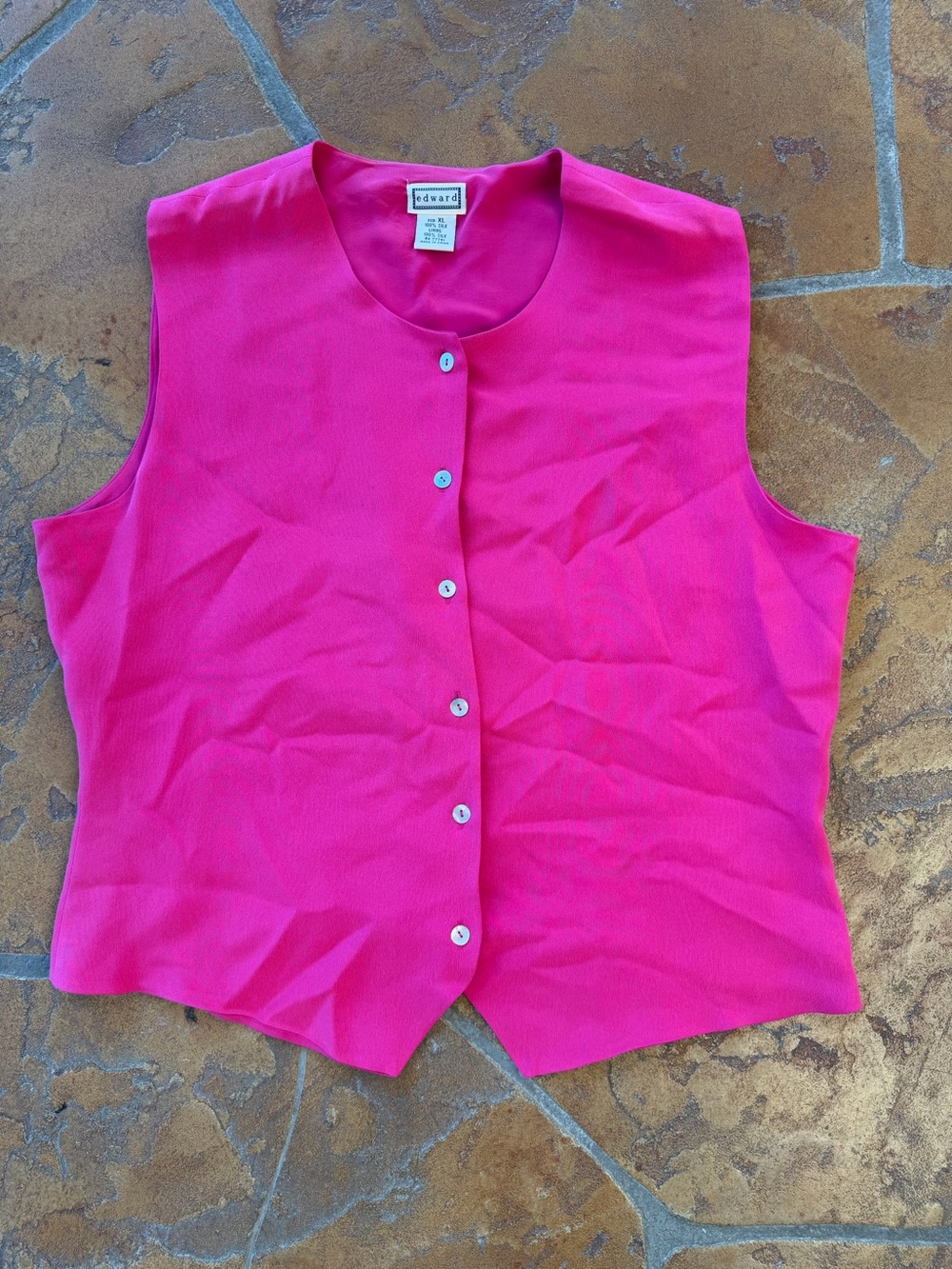 Edward Pink Women's Pink Silk Woven Button-Front Sleeveless Blouse XL